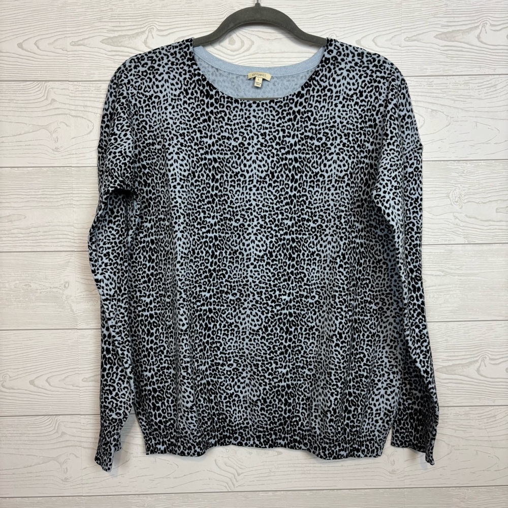 Project Baby Blue Animal Print Crew Neck Cotton Sweater Size Large